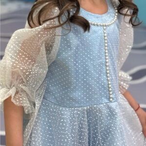 Custom Made Amazing Sparkle Blue White Frozen Elsa Dress Size 4-5 T